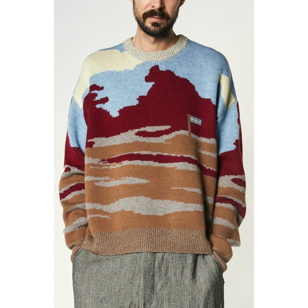 ACNE STUDIOS Brown Patterned Jacquard Knit Sweater Mens Shirt Wool‎ Crewneck S